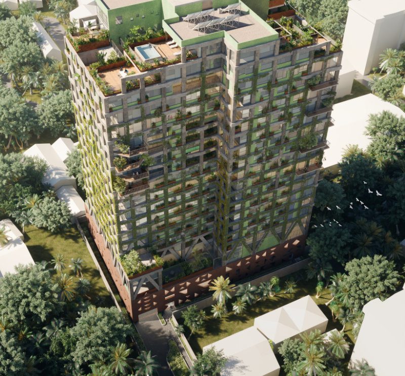 Exterior render of Kefita apartments, Addis Ababa, looking down fro the air