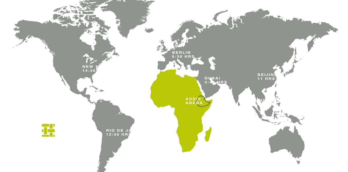 World map showing flight times from key cities to Addis Ababa World map showing flight times from key cities to Addis Ababa